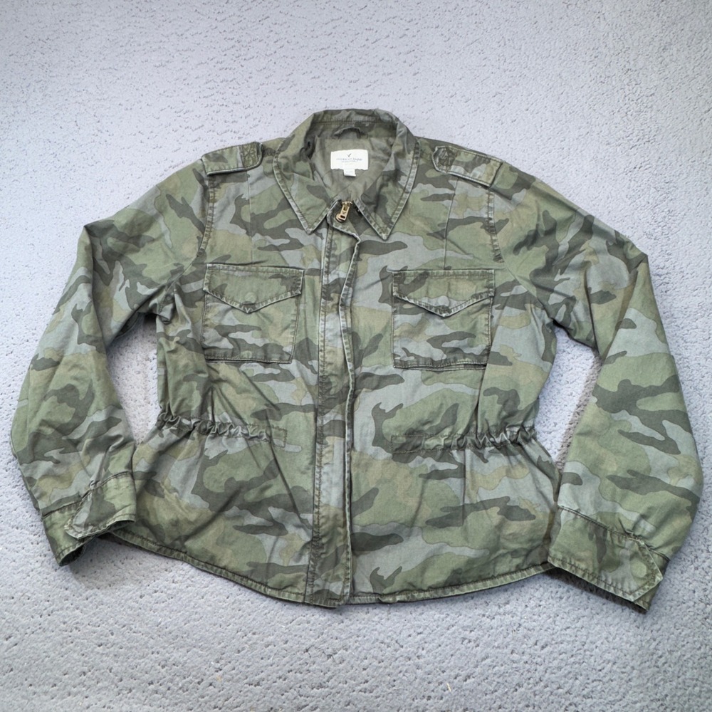 American Eagle Jacket Womens Extra Large Green Camo Army Military Full Zip